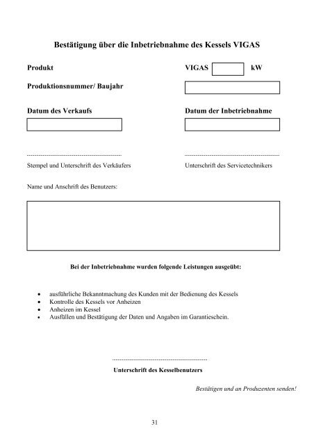 Holzvergaser Garantieschein Qualitäts- und - euma.co GmbH