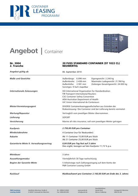 Container-Leasing-Programm - P&R Container Vertriebs- und ...