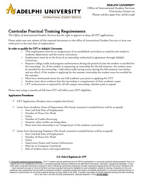 Curricular Practical Training Requirements ... - Adelphi University