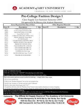 Supply List - Academy of Art University