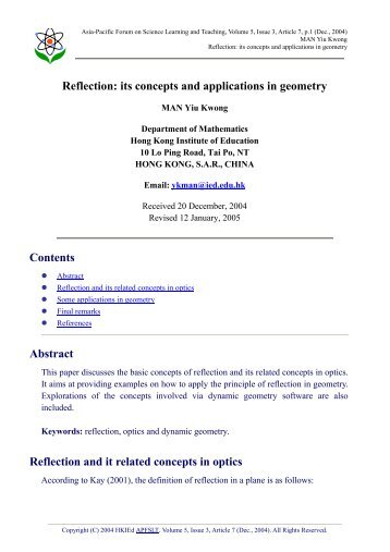 Reflection: its concepts and applications in geometry - ResearchGate