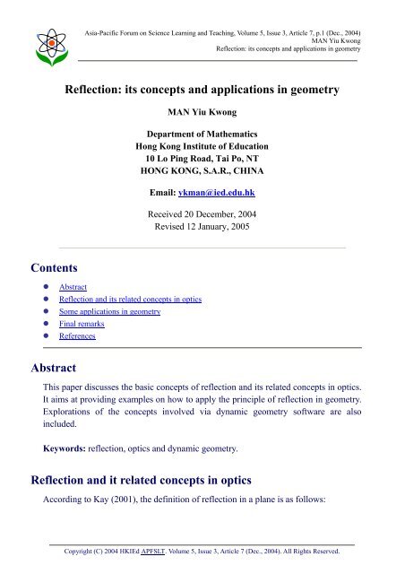 Reflection: its concepts and applications in geometry - ResearchGate