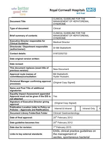 Clinical Guideline For The Management Of Hepatorenal Syndrome