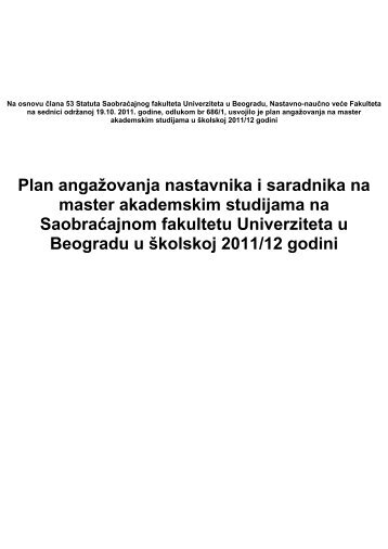 Plan angažovanja nastavnika i saradnika na master akademskim ...