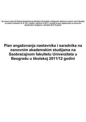 Plan angažovanja nastavnika i saradnika na osnovnim akademskim ...