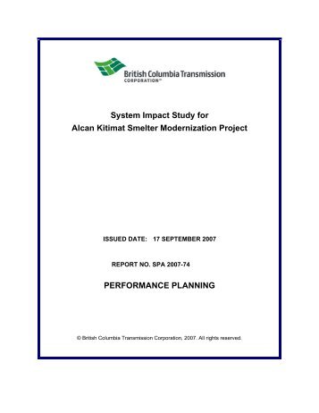 System Impact Study for Alcan Kitimat Smelter Modernization Project ...