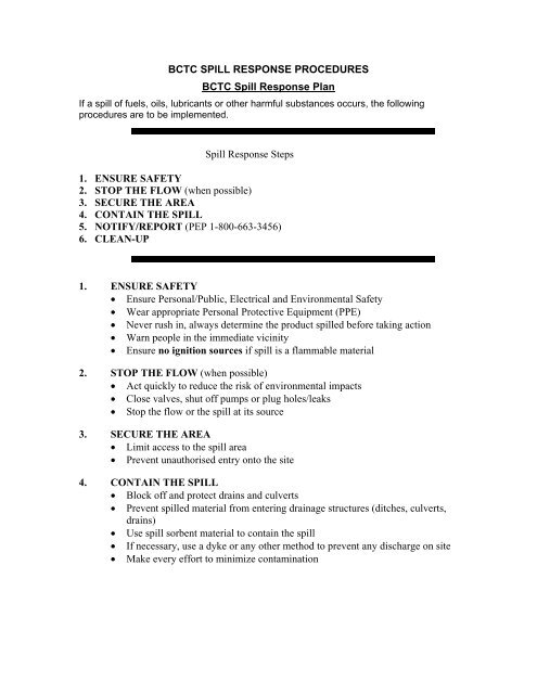 BCTC SPILL RESPONSE PROCEDURES - BC Hydro - Transmission