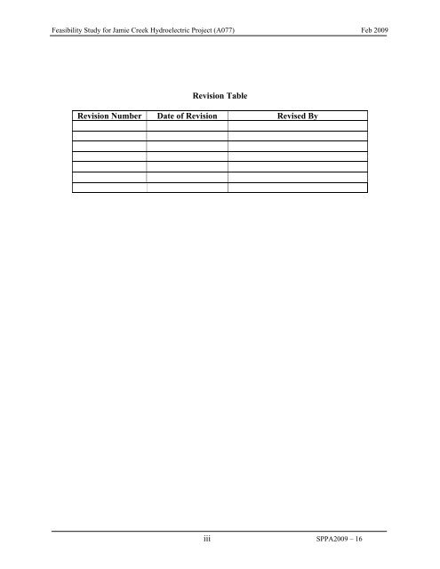 Feasibility Study For XXXX Jamie Creek Hydroelectric Project (A077)