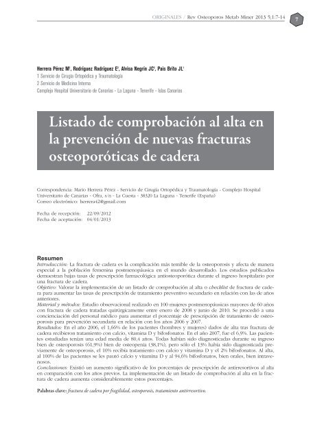 NÂº 1 EspaÃ±ol - Revista de Osteoporosis y Metabolismo Mineral