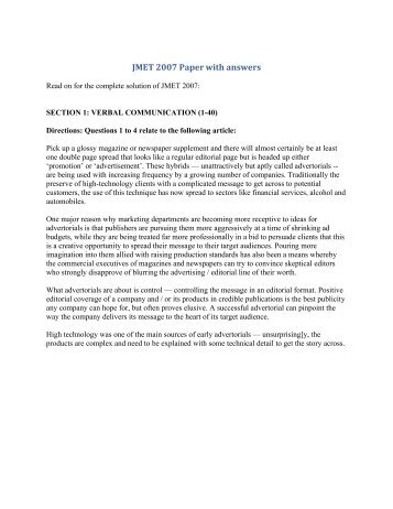 JMET 2007 Paper with answers