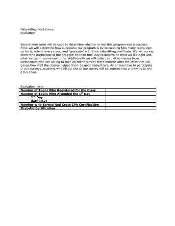 Babysitting Boot Camp Evaluation Forms PDF