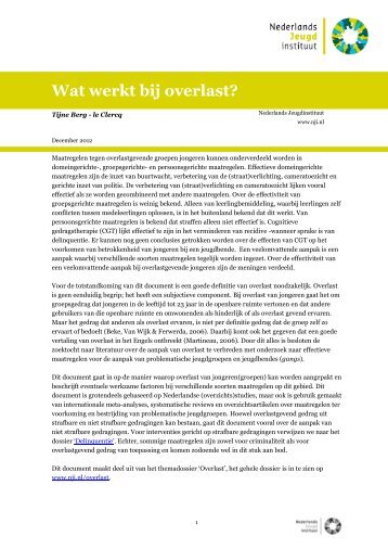 Wat werkt bij overlast - Nederlands Jeugdinstituut