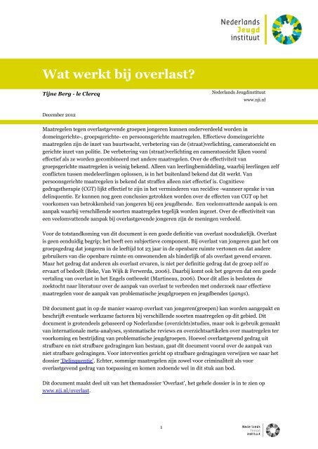 Wat werkt bij overlast - Nederlands Jeugdinstituut