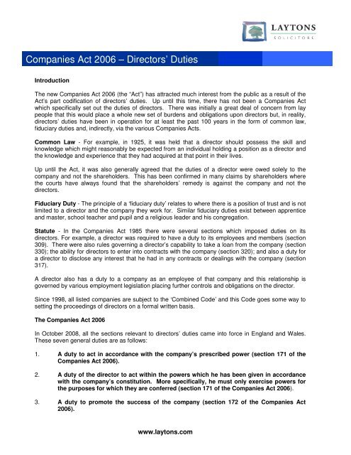 Companies Act 2006 – Directors' Duties