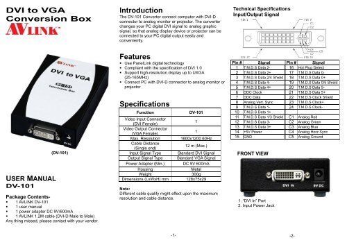 DVI to VGA Conversion Box Introduction Features Specifications