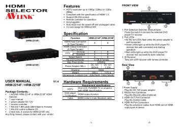 HDMI SELECTOR Features Specification Hardware Requirements