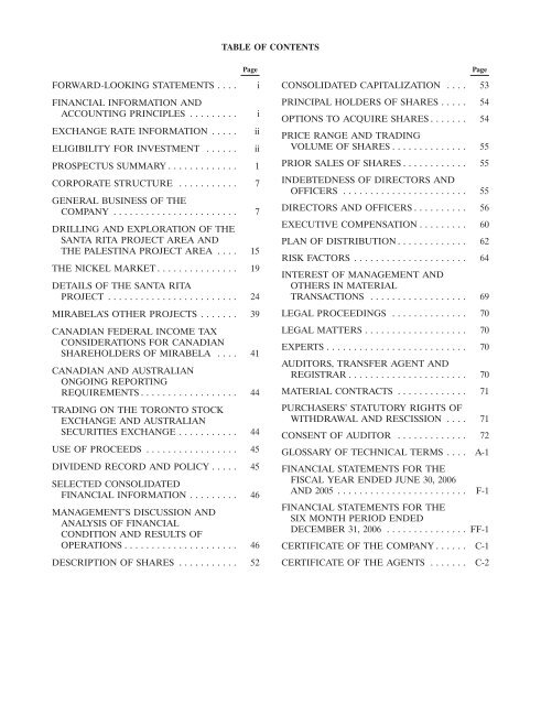 COPY OF FINAL PROSPECTUS - Mirabela Nickel