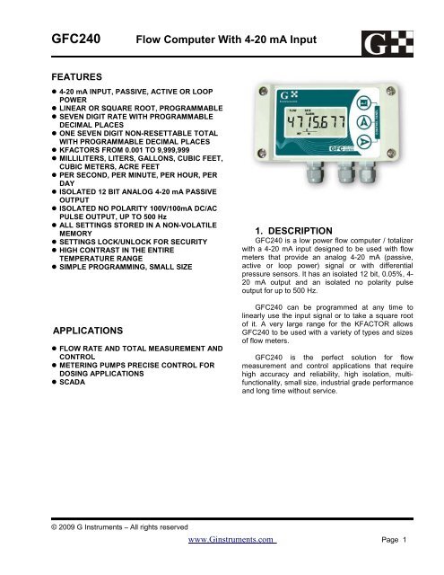 GFC240 Flow Computer With 4-20 mA Input - Flowmeters