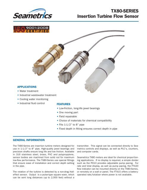 TX80-SERIES Insertion Turbine Flow Sensor - Flowmeters