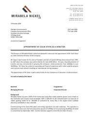 Appointment of Colin Steyn as a Director - Mirabela Nickel