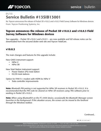 Service Bulletin Pocket 3D v10.0.3 - Position Partners