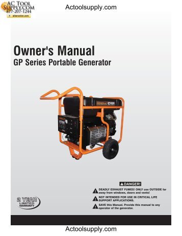 Owner's Manual GP Series Portable Generator - Actoolsupply.com