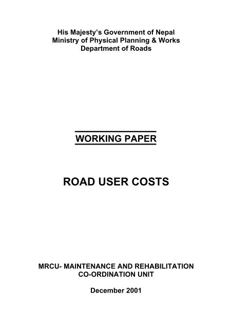 NEPAL VEHICLE OPERATING COSTS - About Department of Road