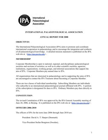 1 INTERNATIONAL PALAEONTOLOGICAL ASSOCIATION ANNUAL ...