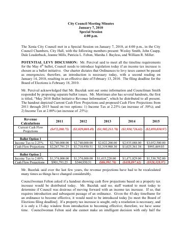 City Council Meeting Minutes January 7, 2010 ... - City of Xenia