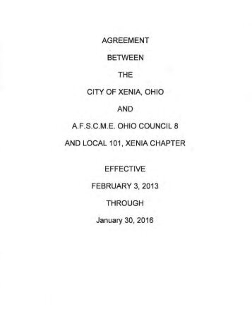 AGREEMENT BETWEEN THE CITY OF XENIA, OHIO A.F.S.C.M.E. ...