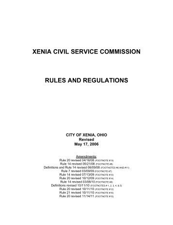 xenia civil service commission rules and regulations - City of Xenia