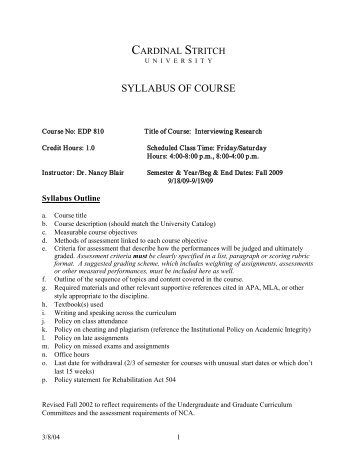 EDP810 Syllabus - Cardinal Stritch University