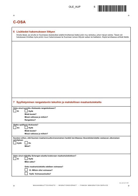 Oleskelulupahakemus au pair - Maahanmuuttovirasto