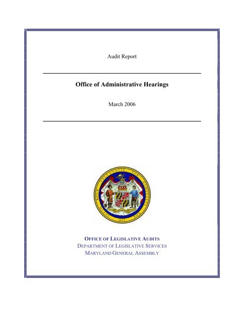 Office of Administrative Hearings - Office of Legislative Audits