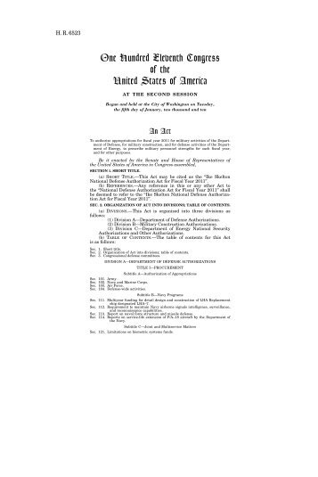 National Defense Reauthorization Act for Fiscal Year 2011