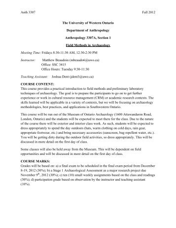 Anth 3307 Fall 2012 The University of Western ... - Anthropology