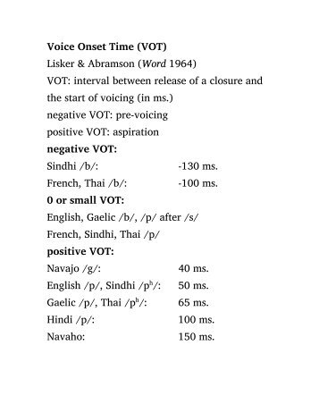 Voice Onset Time (VOT) Lisker & Abramson (Word ... - Anthropology