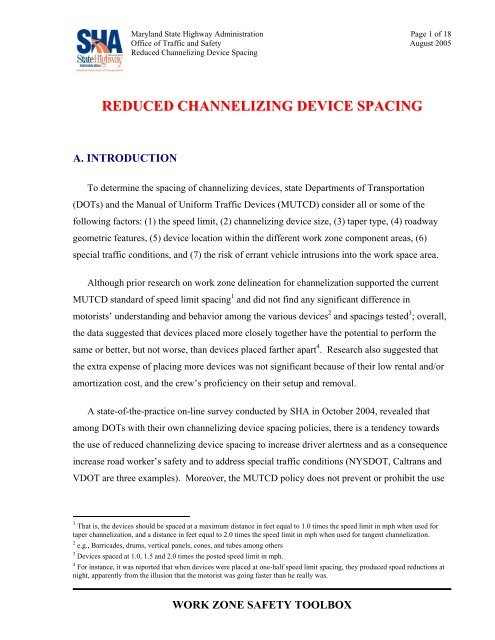 Reduced Channelization Device Spacing - Maryland State Highway ...