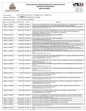 servicios personales ejecucion del presupuesto por clase de ... - ICF