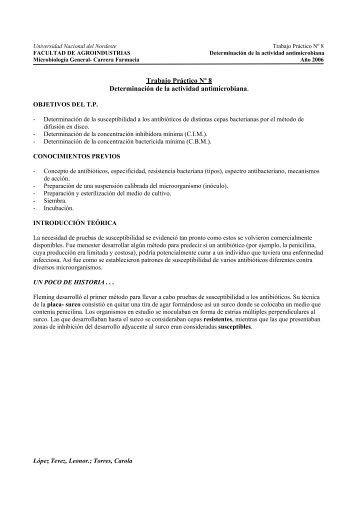 Trabajo PrÃ¡ctico NÂº 8 DeterminaciÃ³n de la actividad antimicrobiana.