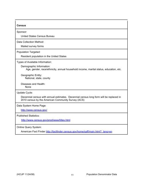 Population Denominator Data for Use with the HCUP Databases