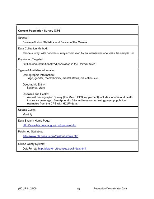 Population Denominator Data for Use with the HCUP Databases