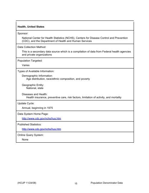 Population Denominator Data for Use with the HCUP Databases