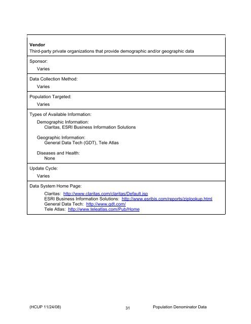 Population Denominator Data for Use with the HCUP Databases