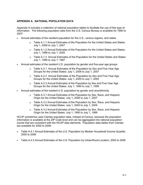 Population Denominator Data for Use with the HCUP Databases