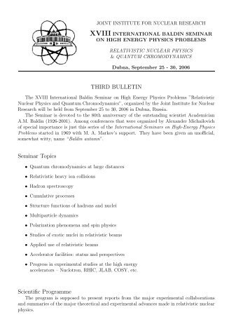 THIRD BULLETIN Seminar Topics Scientific Programme - JINR