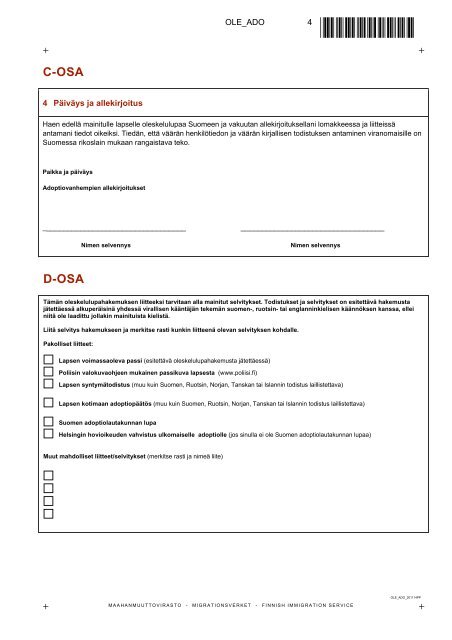 Oleskelulupahakemus adoption perusteella - Maahanmuuttovirasto