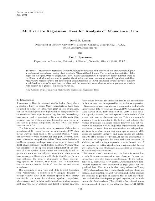 Multivariate Regression Trees for Analysis of Abundance Data