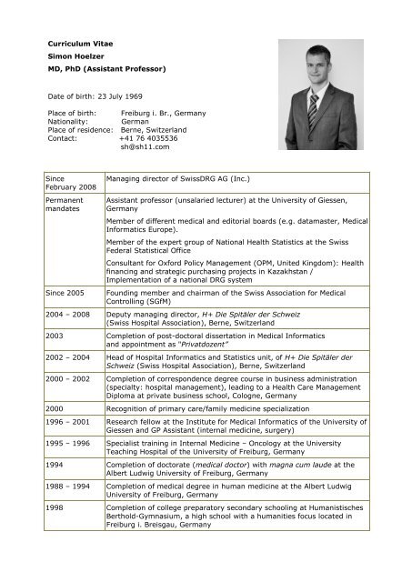 Curriculum Vitae Simon Hoelzer MD, PhD (Assistant Professor) Date ...