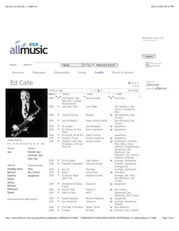 allmusic ((( Ed Calle > Credits ))) - DrCalle.com